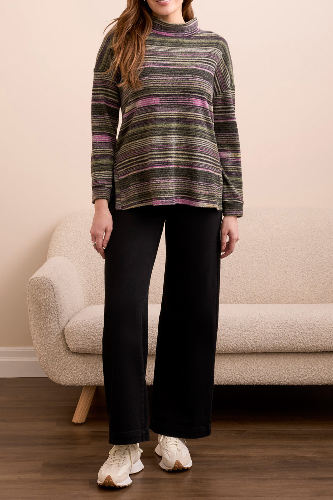 Tribal L/S Mock Neck Top w/ Side Slits  Pink Flambe 18990-3603-1416