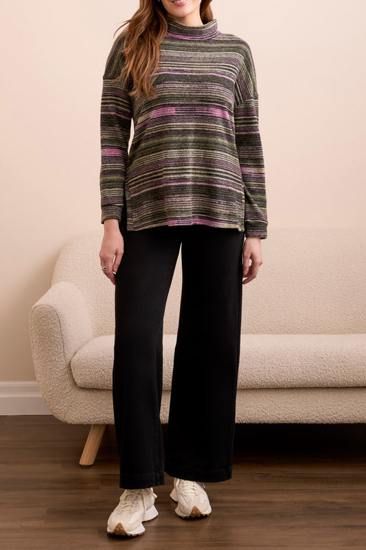 Tribal L/S Mock Neck Top w/ Side Slits  Pink Flambe 18990-3603-1416