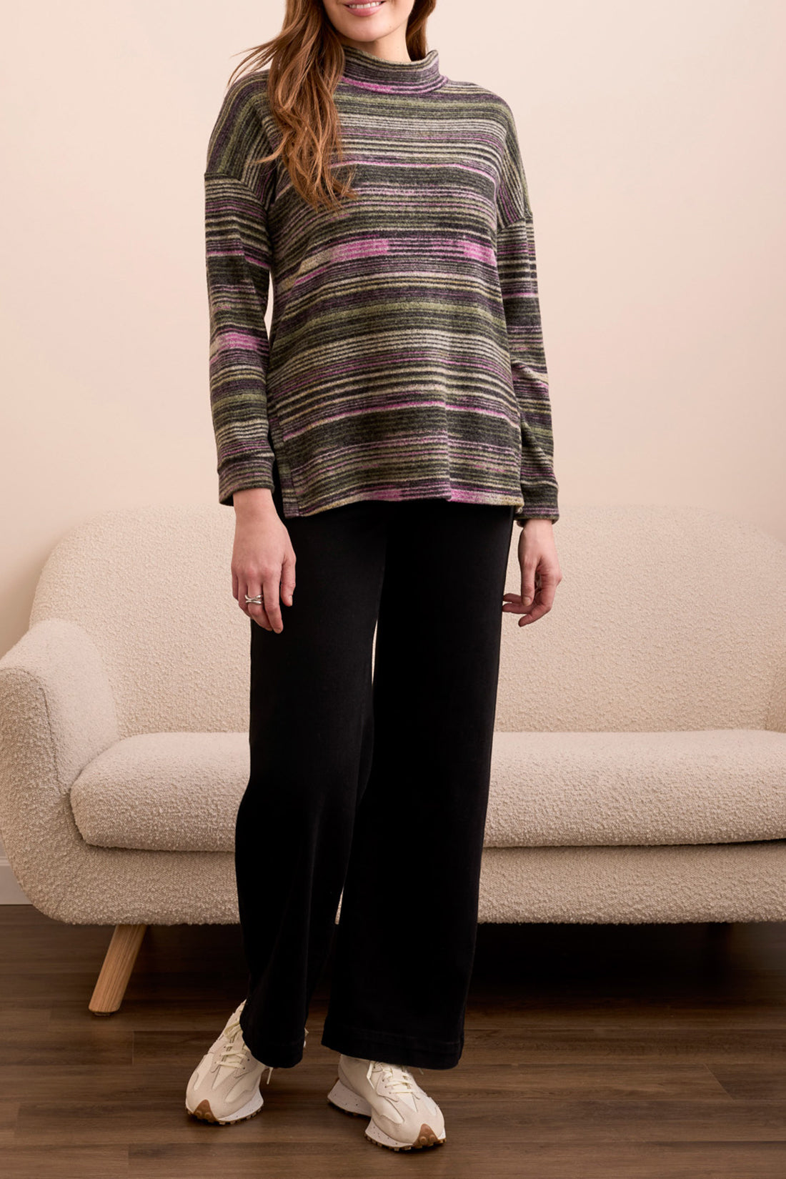 Tribal L/S Mock Neck Top w/ Side Slits  Pink Flambe 18990-3603-1416