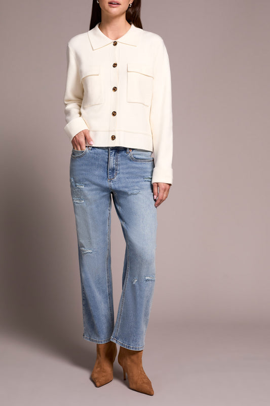 Tribal L/S Sweater Cardigan w/ Collar & Pockets  Moonstone 19300-8030-3111