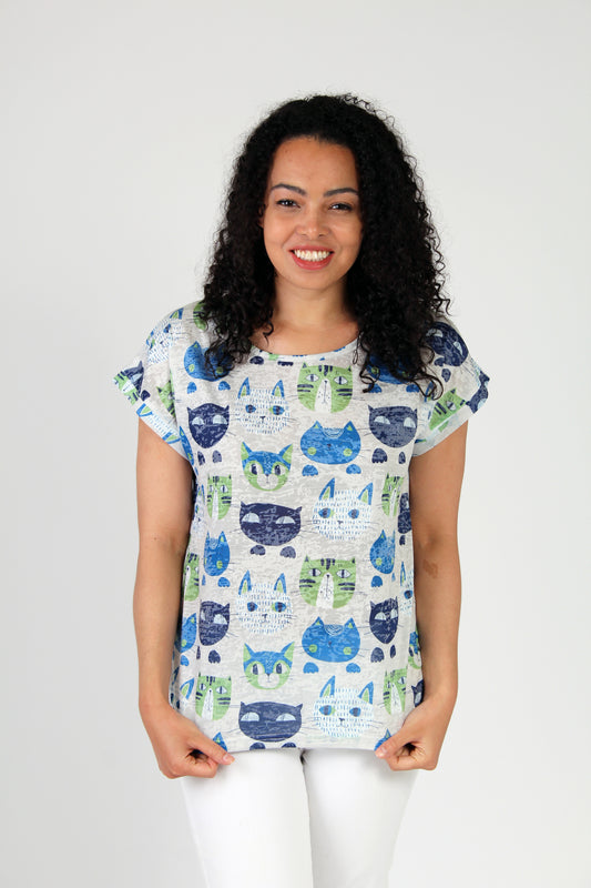 Fresh FX Cats Cap Sleeve T-Shirt Blue 1SD541605C