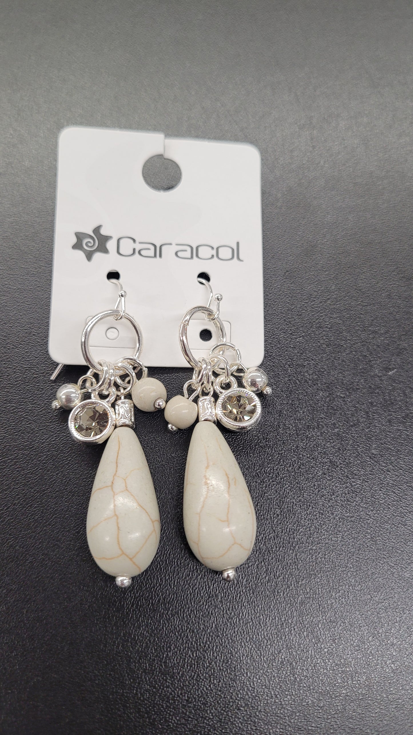 Caracol Silver and Beige Bead Earrings 2377-BGE