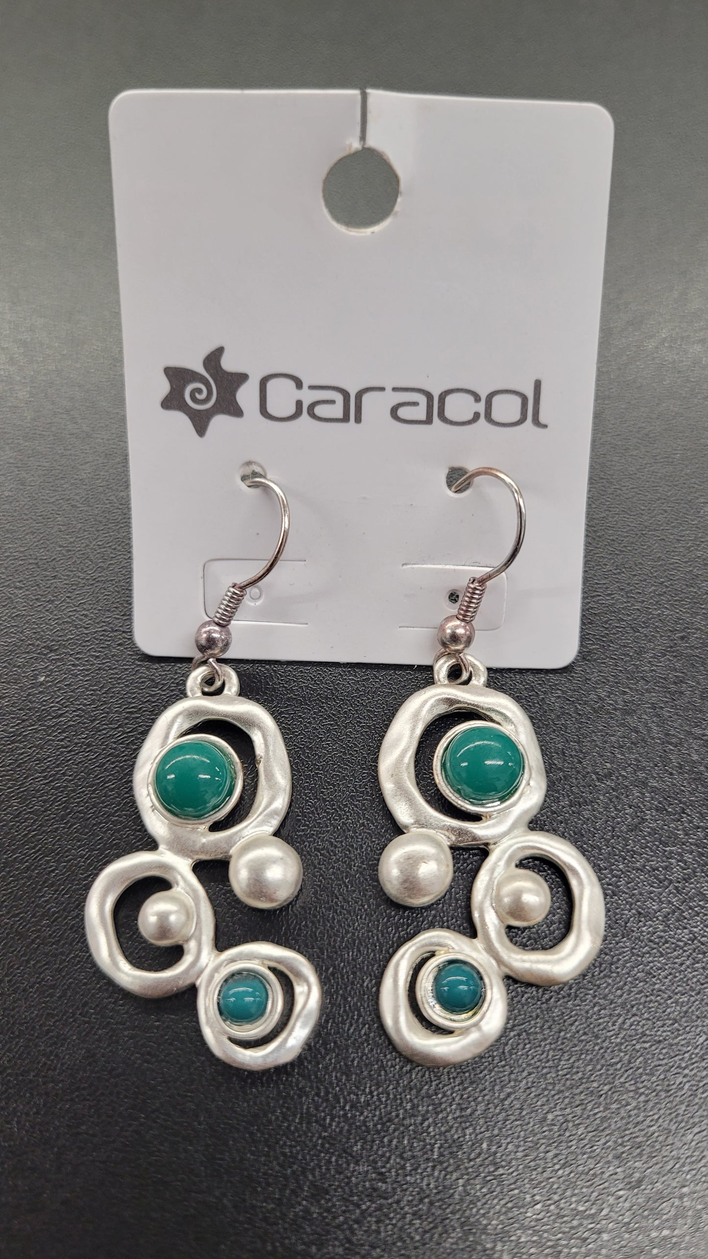 Caracol Drop Earrings Silver and Green