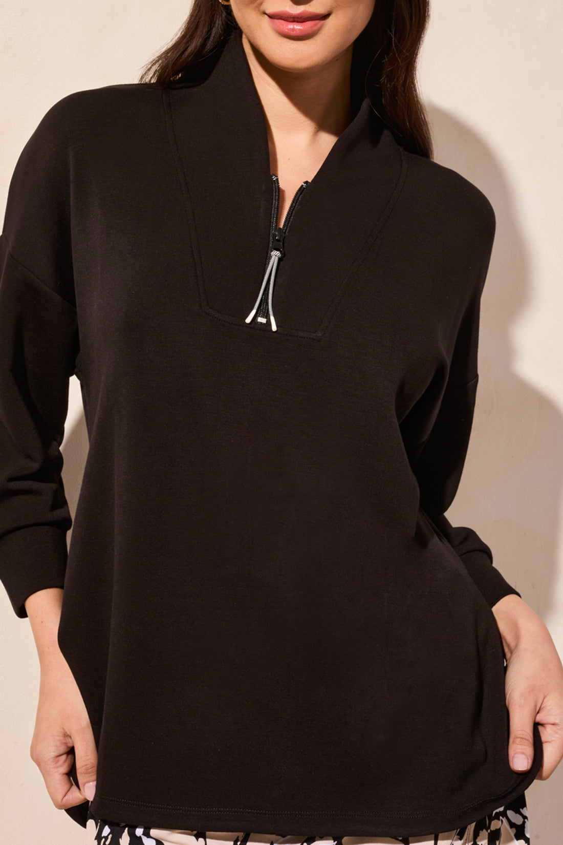 Tribal 3/4 Sleeve Top w/Zipper Black 20400-3390-0002