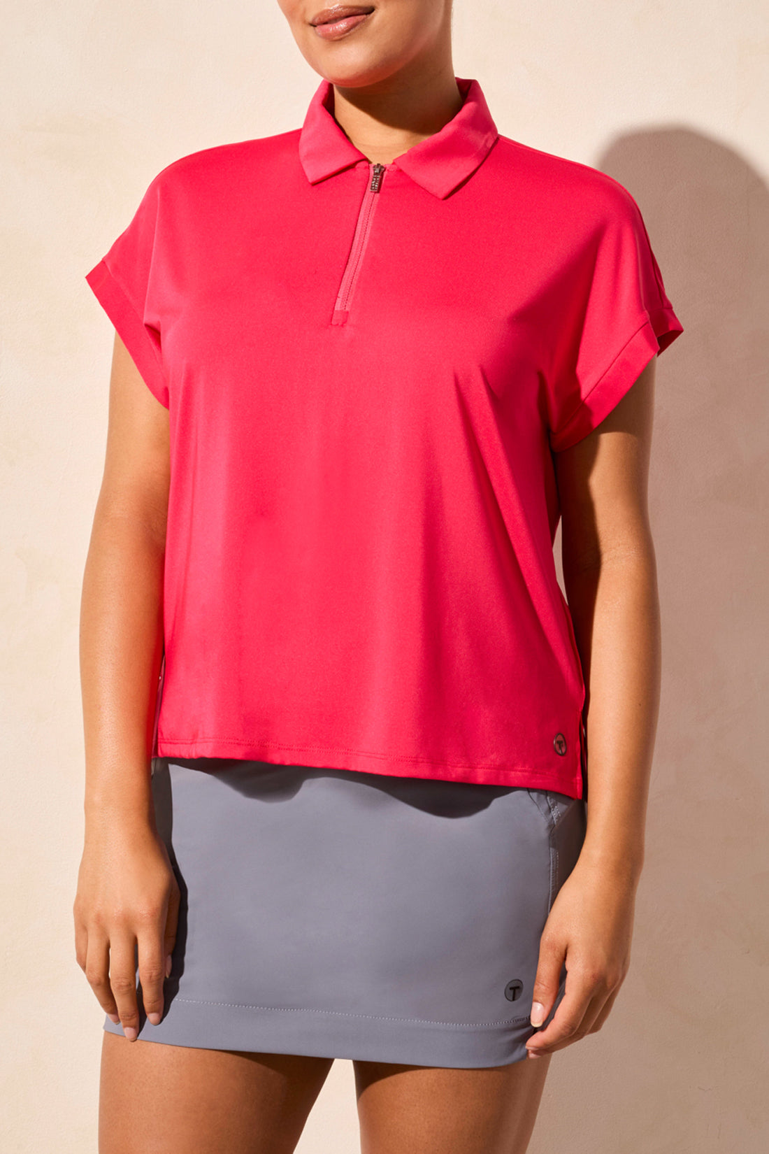 Tribal Dolman Sleeve 1/4 Zip Polo Top Beetroot 20900-3506-3158
