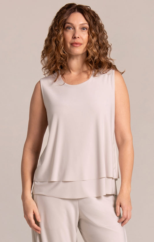 Sympli Sleeveless Double Layer Shell w/Jewel Neck Cashew 21226
