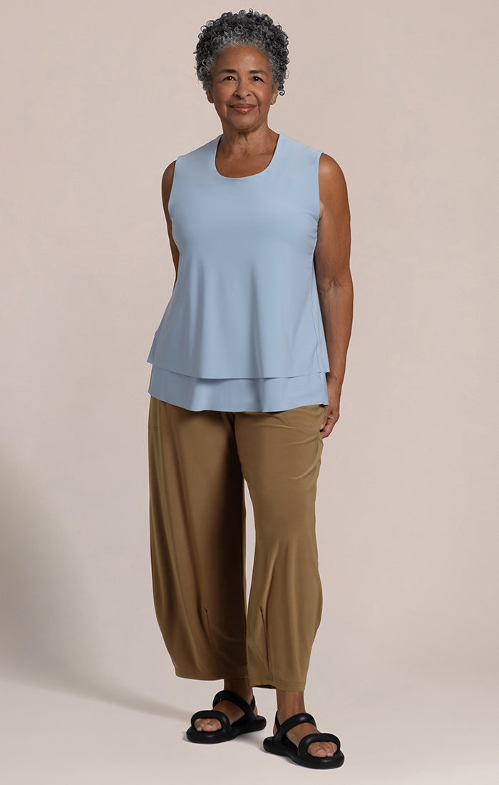 Sympli Sleeveless Double Layer Shell w/Jewel Neck Stone Blue 21226