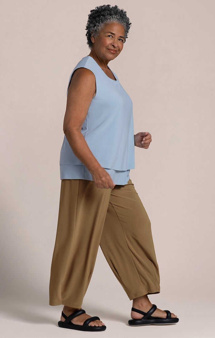Sympli Sleeveless Double Layer Shell w/Jewel Neck Stone Blue 21226