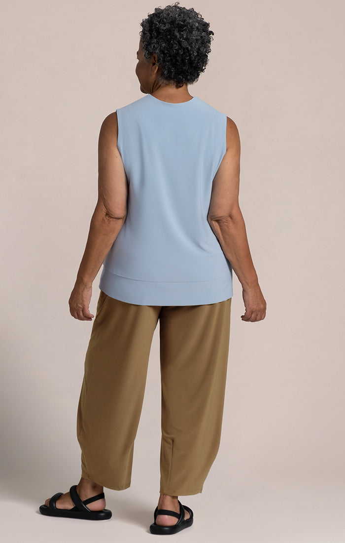 Sympli Sleeveless Double Layer Shell w/Jewel Neck Stone Blue 21226