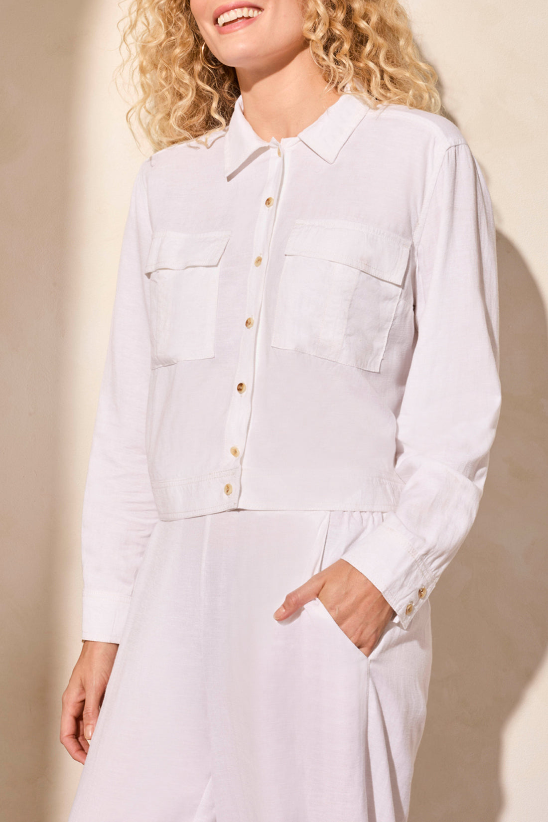 Tribal L/S Button Front Jacket w/Chest Pockets White 21520-4525-0001