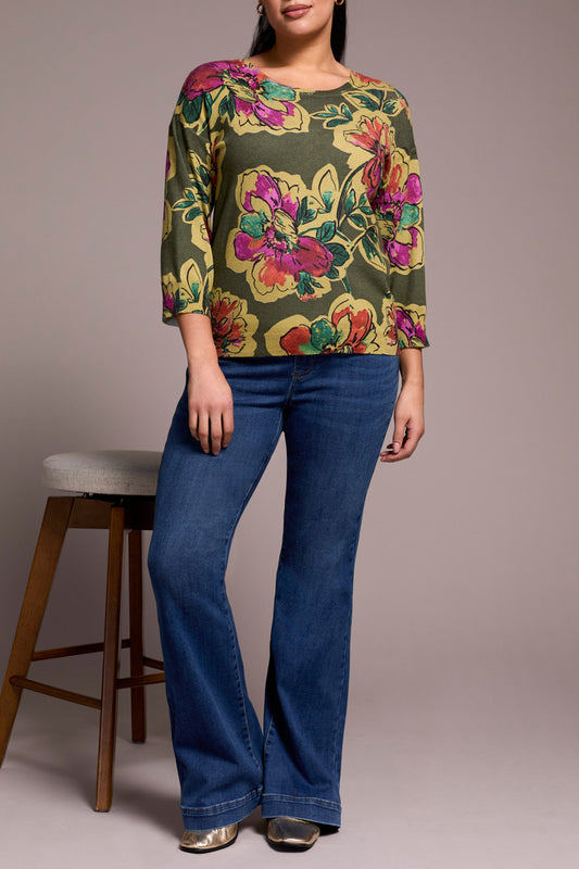 Tribal 3/4 Sleeve Crew Neck Sweater Chive 21750-8169-2400