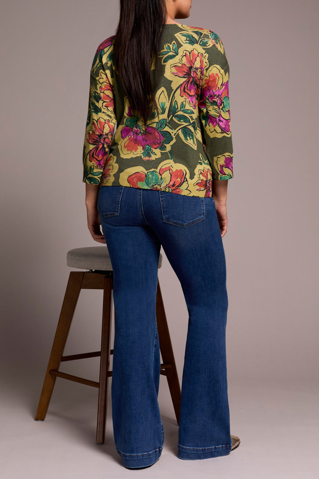 Tribal 3/4 Sleeve Crew Neck Sweater Chive 21750-8169-2400