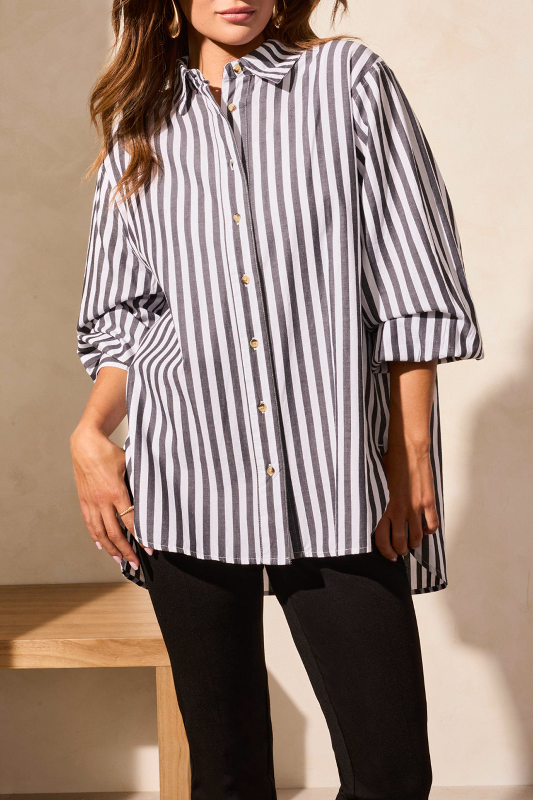 Tribal L/S Button Front Shirt White 21980-3747-0001