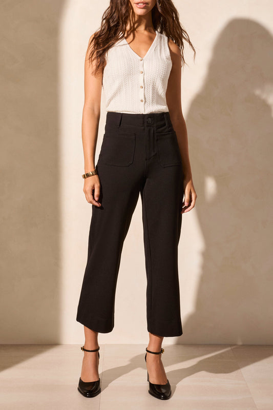 Tribal High Rise Fly Front Capri w/Pockets Black 22210-7026-0002