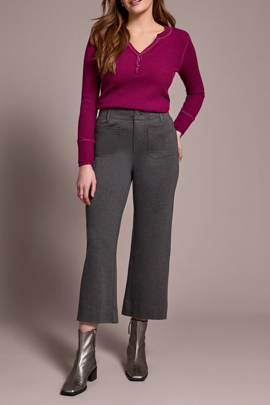 Tribal High Rise Fly Front Capri w/ Pockets  Charcoal 22410-7026-0367