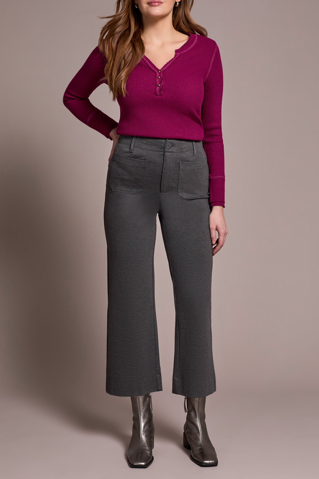 Tribal High Rise Fly Front Capri w/Pockets Charcoal 22410-7026-0367