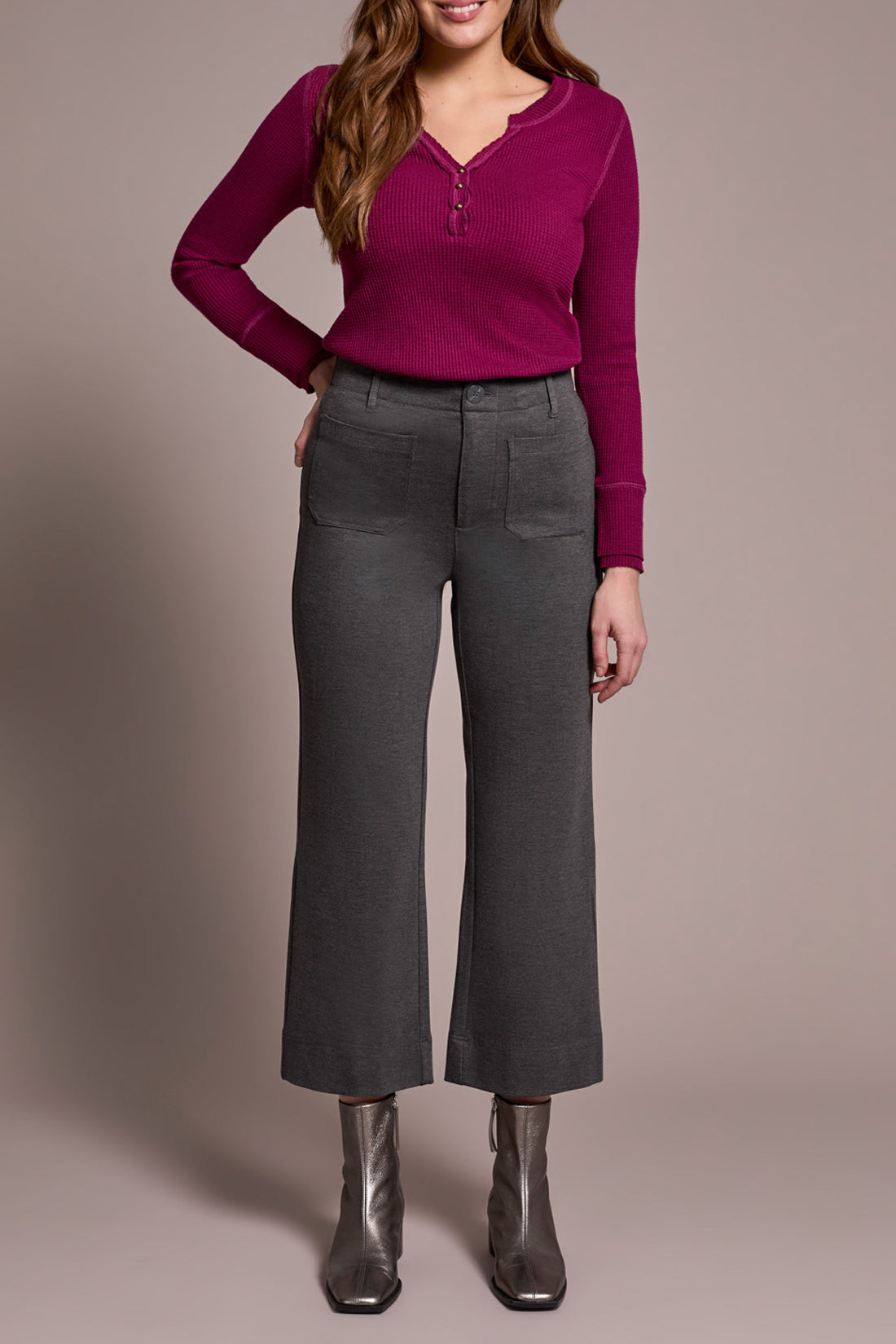 Tribal High Rise Fly Front Capri w/Pockets Charcoal 22410-7026-0367