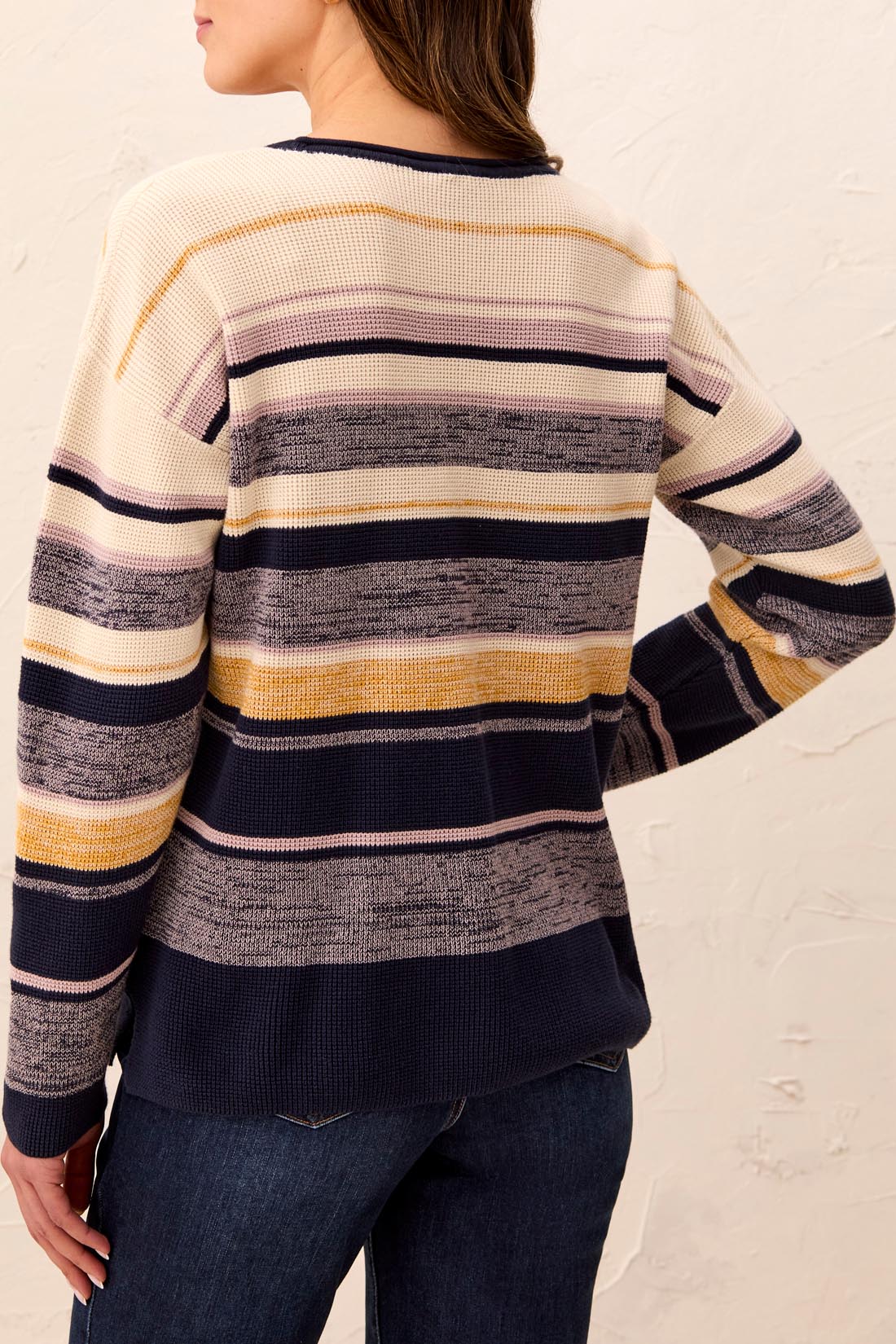 Tribal Combed Cotton U-Neck Waffle Sweater Sapphire 22540-576-0805