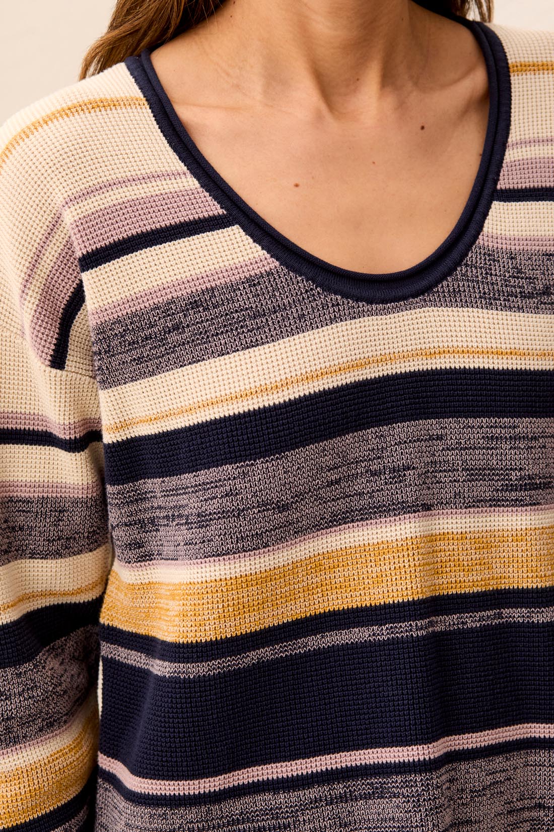 Tribal Combed Cotton U-Neck Waffle Sweater Sapphire 22540-576-0805