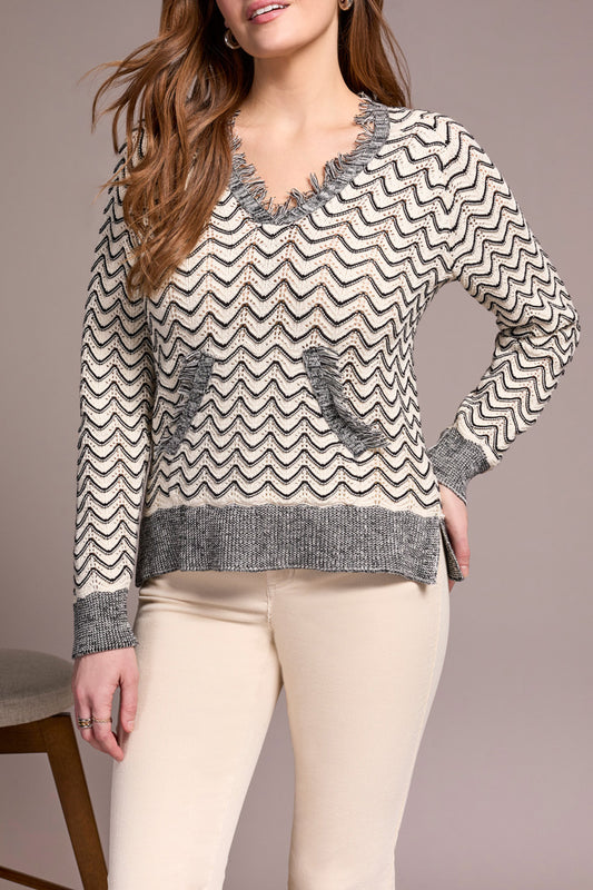 Tribal L/S Hooded Sweater w/ Fringe Detail  H. Charcoal 22760-576-0367