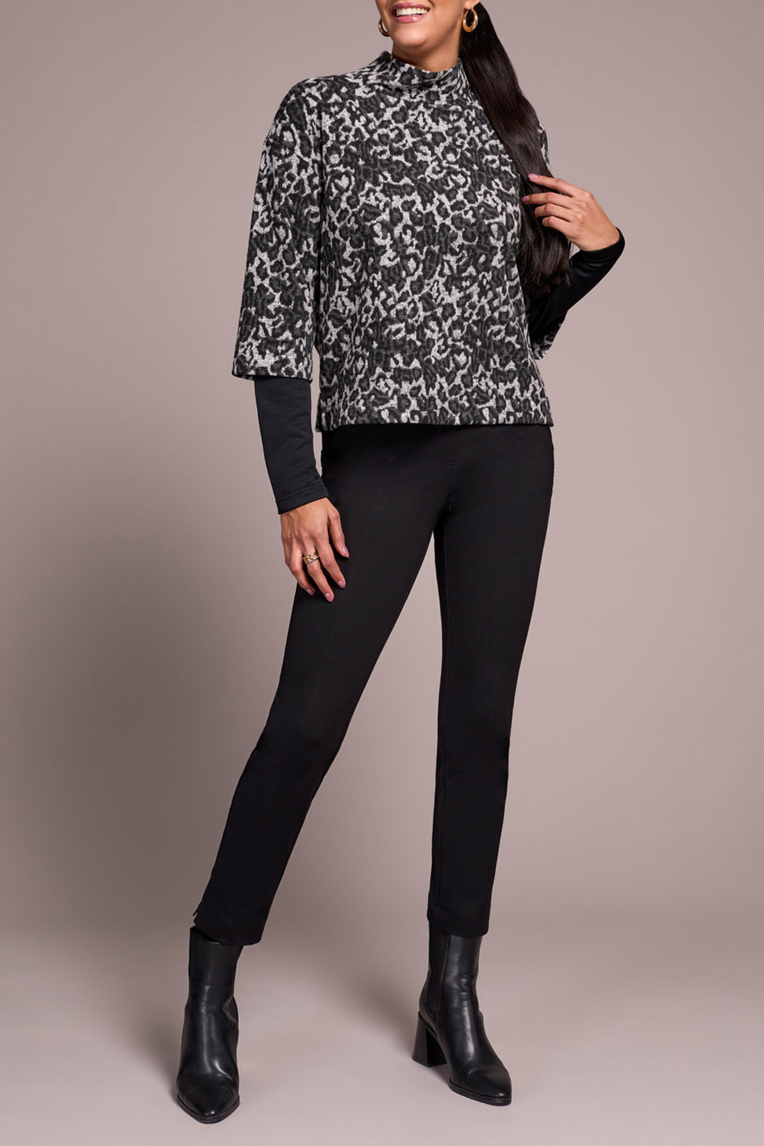 Tribal L/S Mock Neck w/ Combo  Black 23250-8339-0002