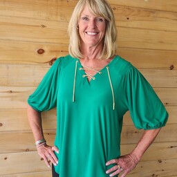 Joseph Ribkoff Lace-up Detail Top Kelly Green 233203