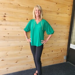 Joseph Ribkoff Lace-up Detail Top Kelly Green 233203