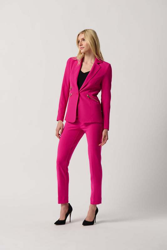 Joseph Ribkoff Woven Blazer With Zippered Pockets Shocking Pink 234929