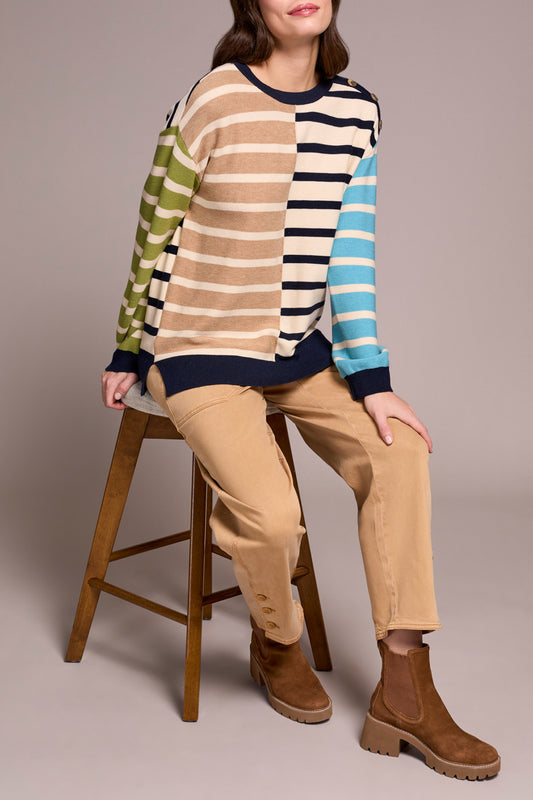 Tribal L/S Crew Neck Sweater w/Button Detail Icelatte 23640-8307-3265