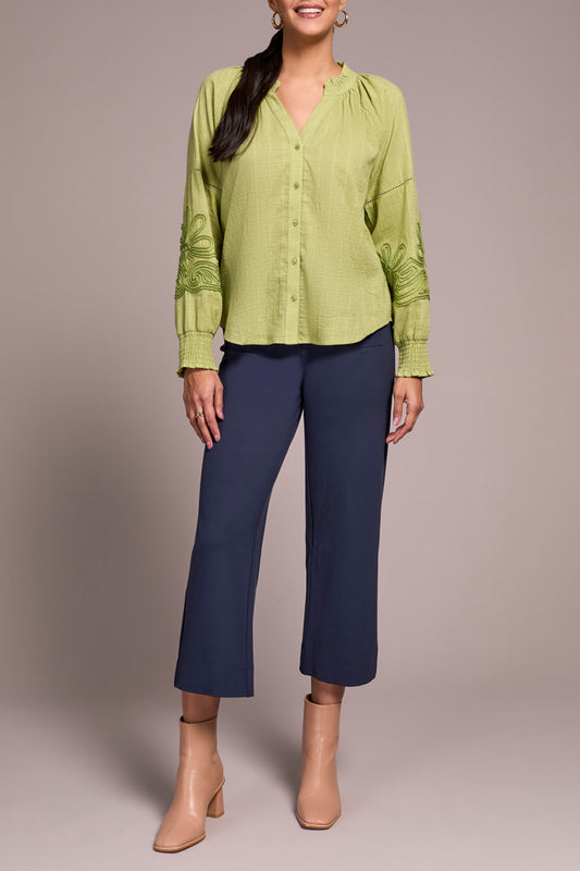 Tribal L/S Blouse w/ Applique on Sleeves  Wasabi 24080-8299-0802