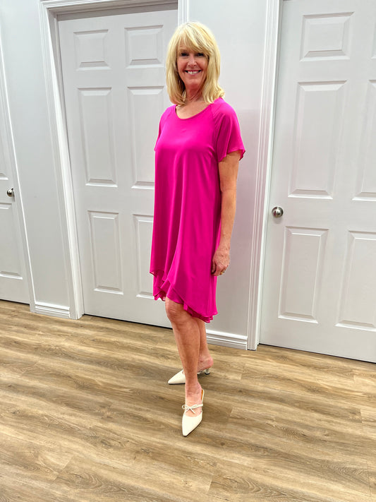 Joseph Ribkoff Chiffon Layered Trapeze Dress Ultra Pink 241084