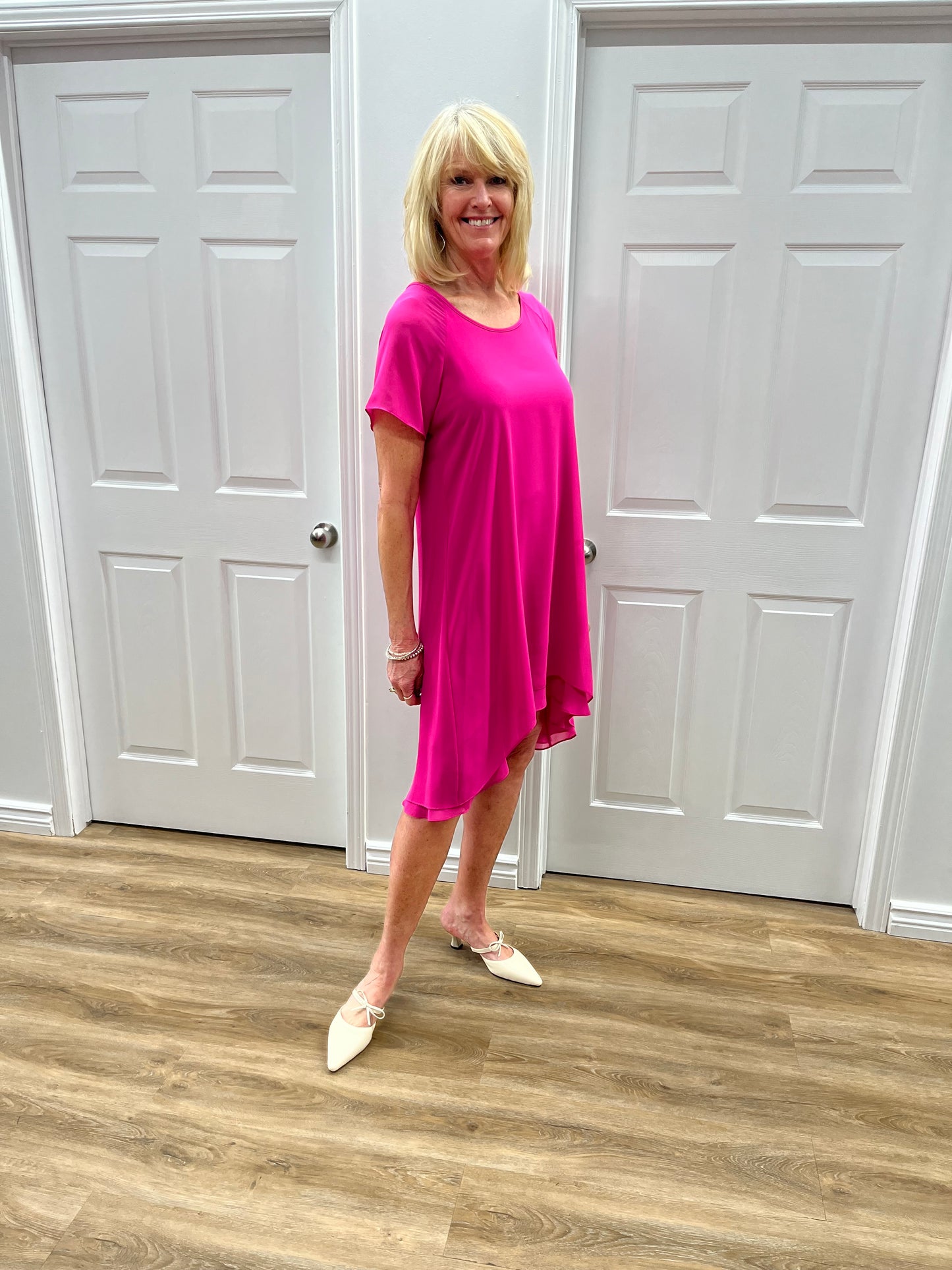 Joseph Ribkoff Chiffon Layered Trapeze Dress Ultra Pink 241084
