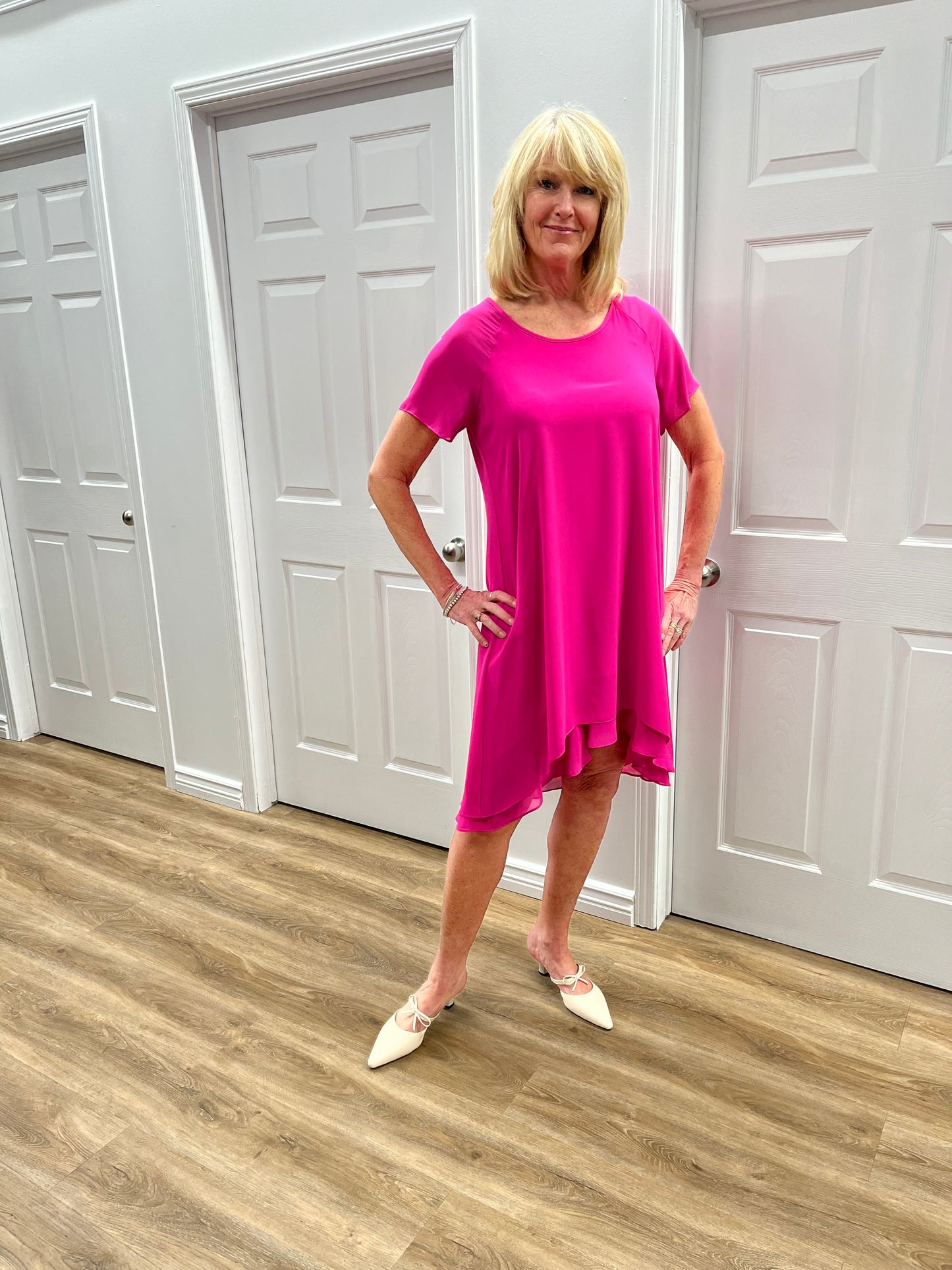 Joseph Ribkoff Chiffon Layered Trapeze Dress Ultra Pink 241084