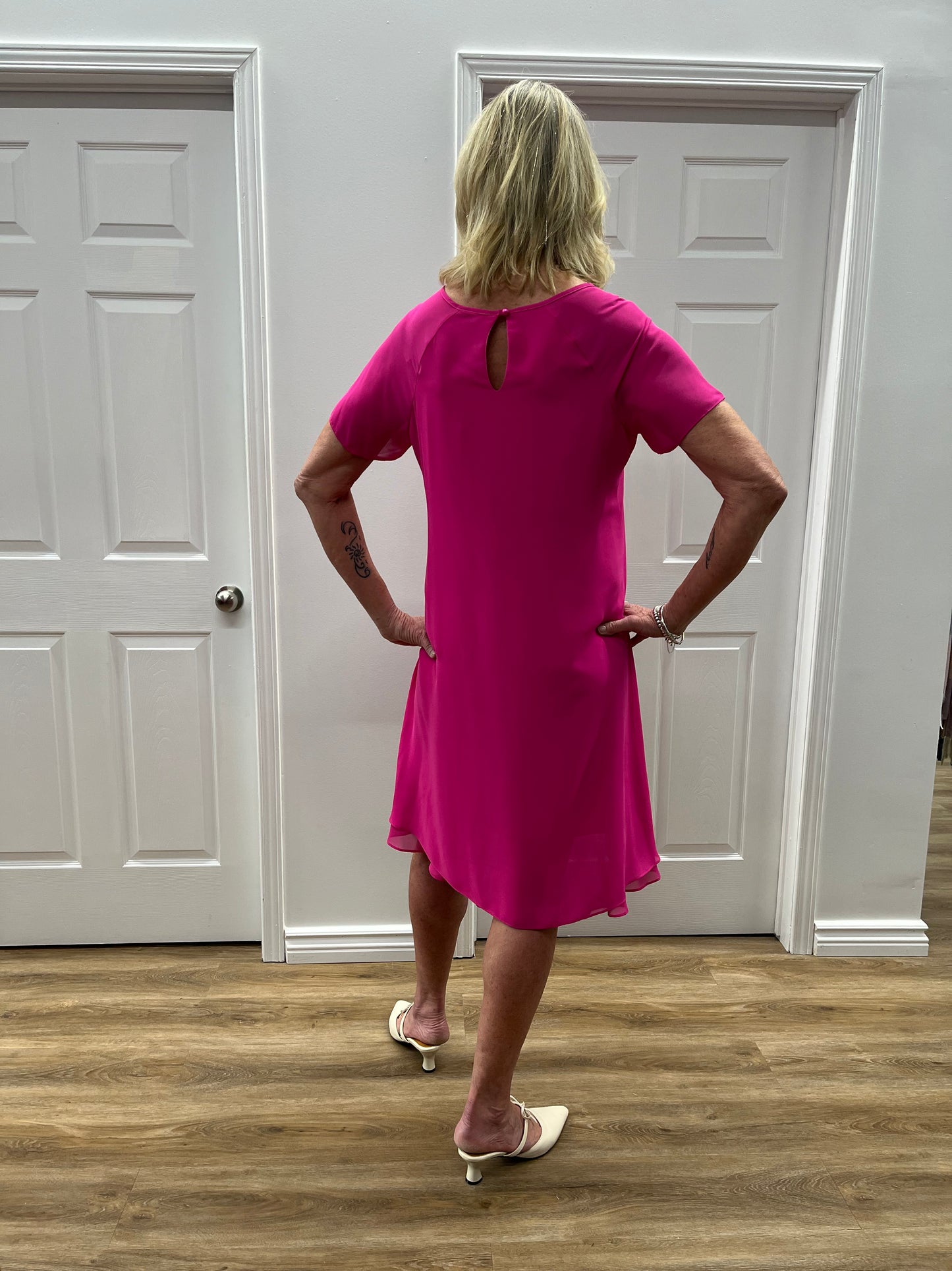 Joseph Ribkoff Chiffon Layered Trapeze Dress Ultra Pink 241084