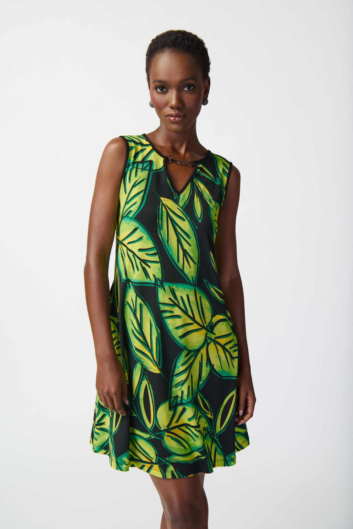Joseph Ribkoff Tropical Print Silky Knit A-line Dress Black/Multi 241119