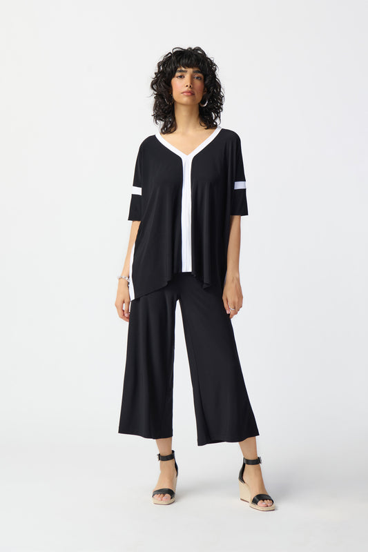 Joseph Ribkoff S/S Dolman Sleeve Colour Block Top Black/Vanilla 241125