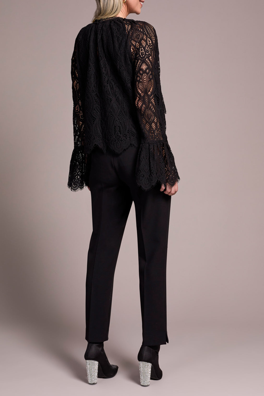 Tribal Long Sleeve Tiered Blouse w/Lined Body Black 24110-8345-0002