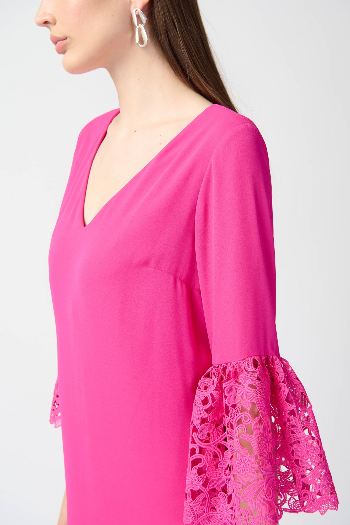 Joseph Ribkoff Dress w/Guipure Lace Ruffles Ultra Pink 241252