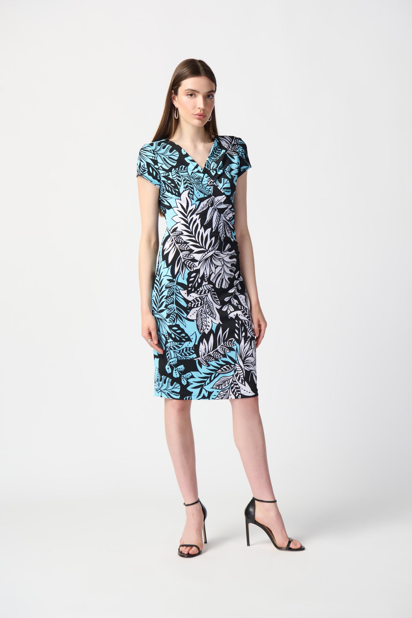 Joseph Ribkoff Tropical Print Silky Knit Wrap Dress Black/Multi 241287