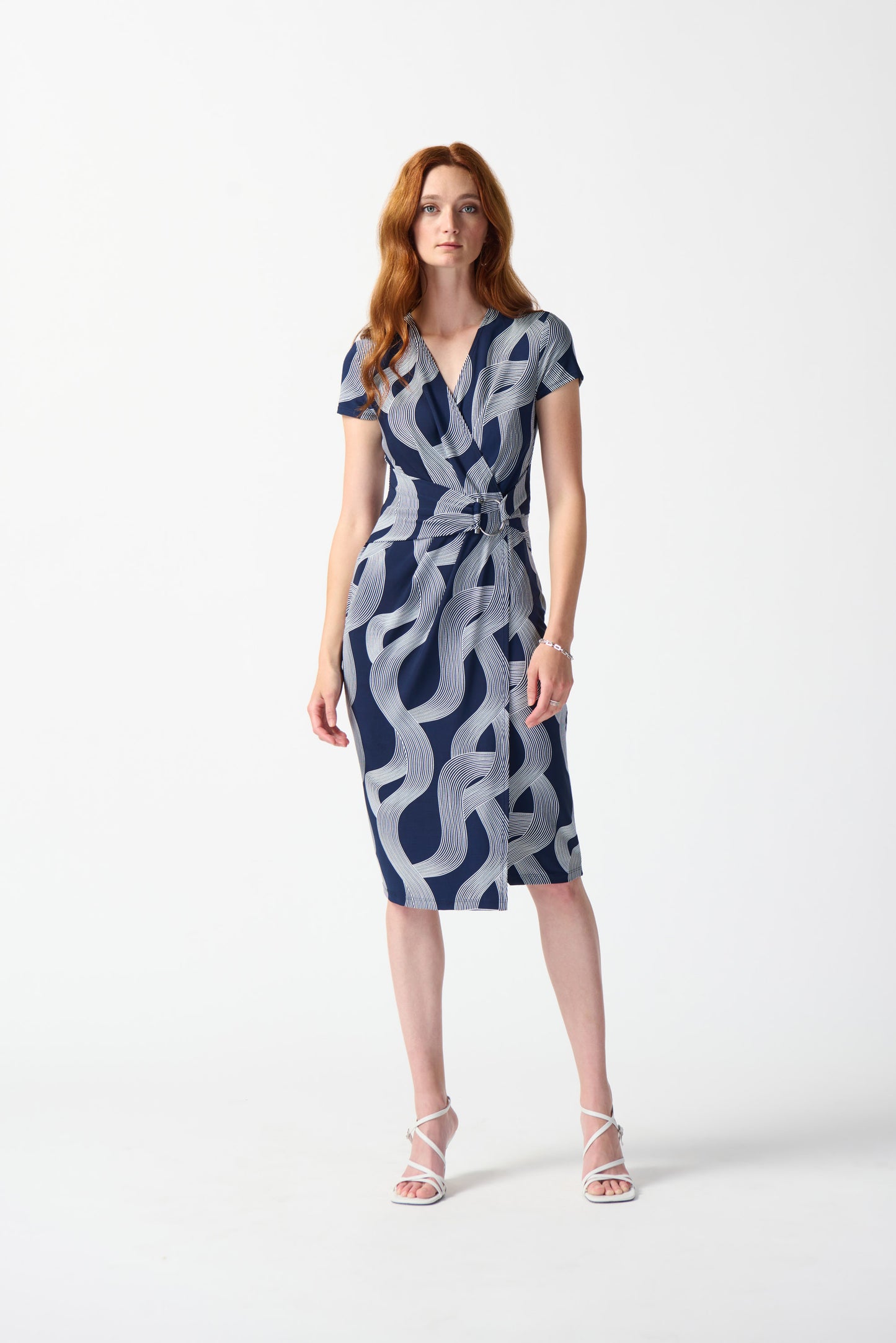 Joseph Ribkoff Abstract Print Wrap Dress Midnight Blue/Vanilla 242023
