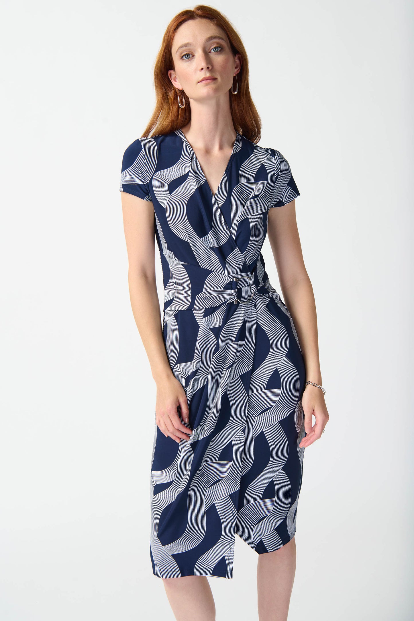 Joseph Ribkoff Abstract Print Wrap Dress Midnight Blue/Vanilla 242023