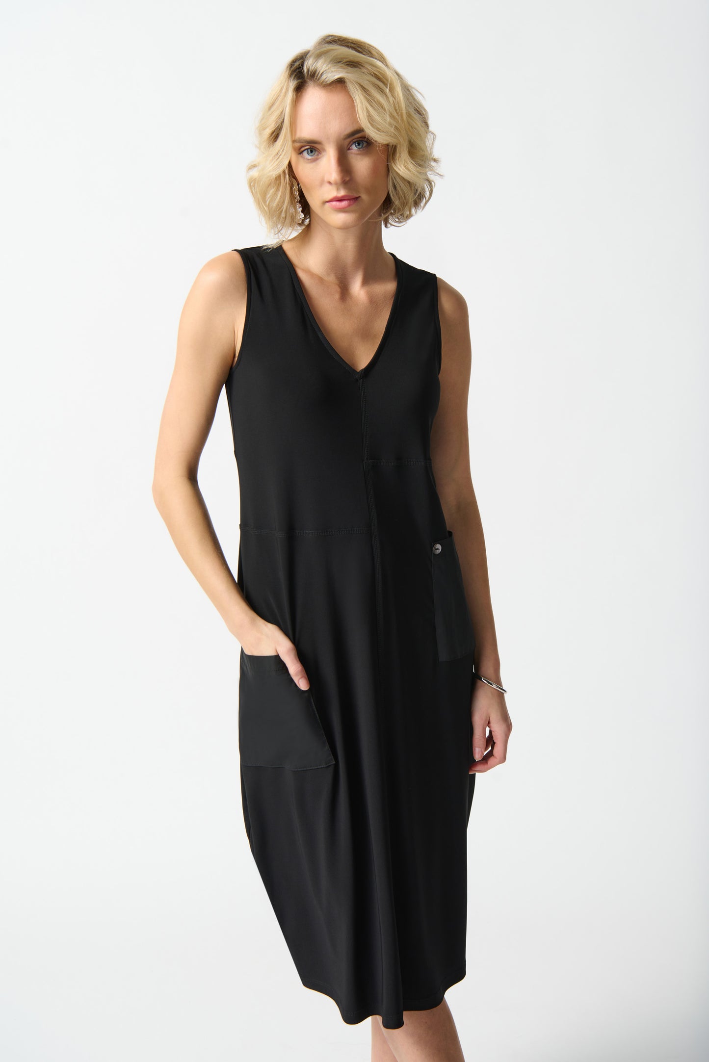 Joseph Ribkoff Sleeveless Cocoon Dress with Pockets Black 242161