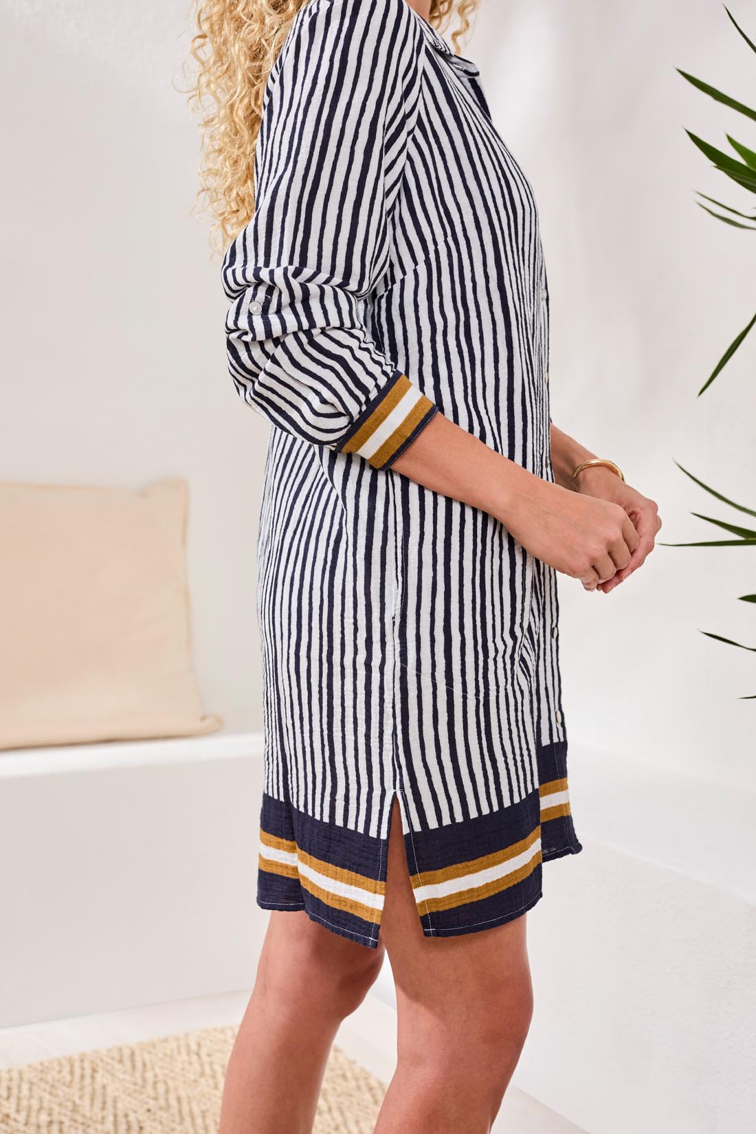 Tribal Rolled L/S Button Front Shirt Dress Dk Abyss 24210-3525-3324