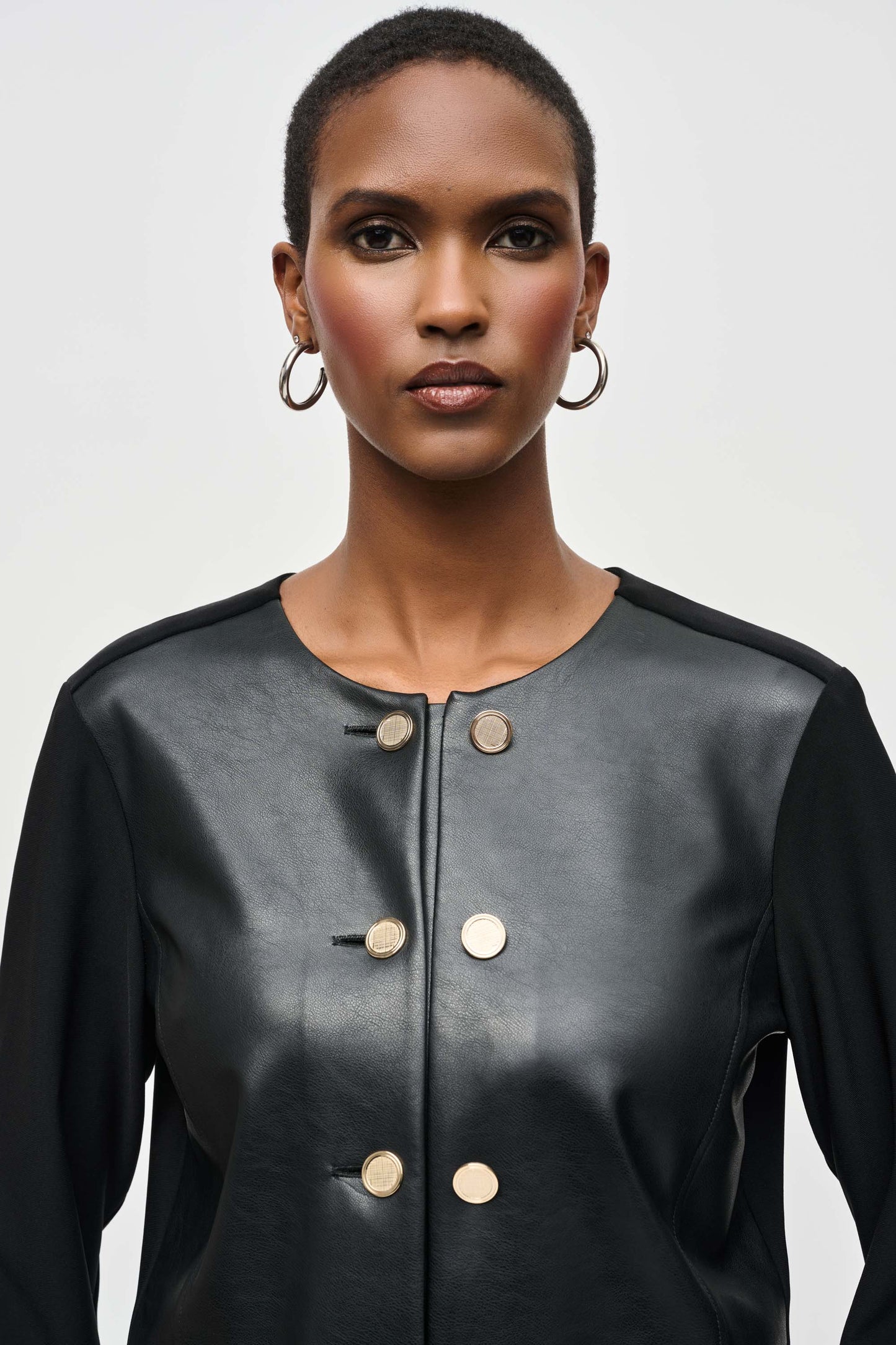 Joseph Ribkoff Knit Jacket w/Faux Leather Accents Black 243240