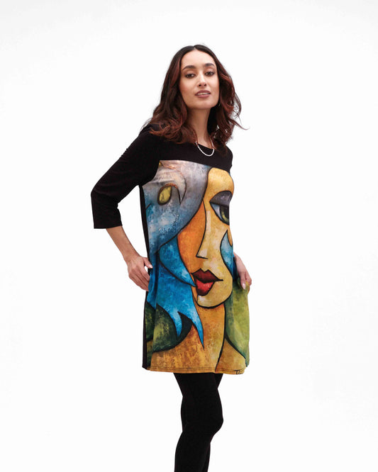 Funsport Knit Tunic Abstract Faces 243540