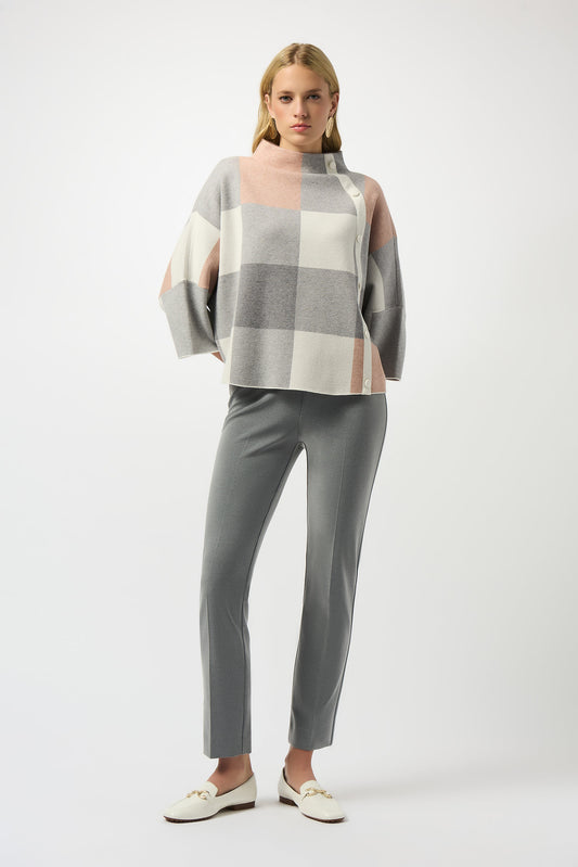 Joseph Ribkoff Plaid Jacquard Sweater Knit Top Rose/Multi 243948F25