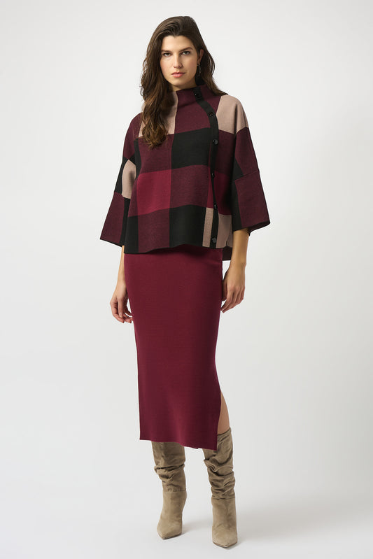 Joseph Ribkoff Plaid Jacquard Sweater Knit Top Merlot/Multi 243948F25