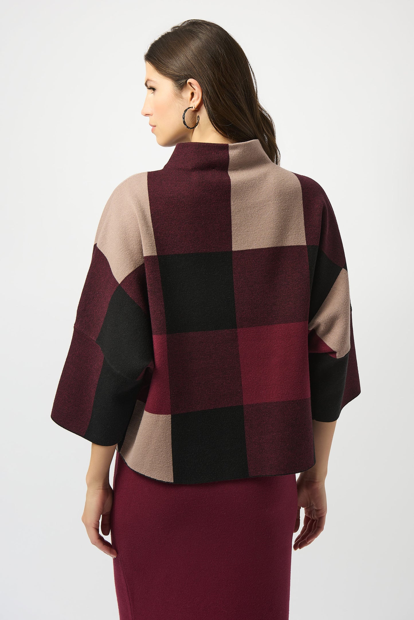 Joseph Ribkoff Plaid Jacquard Sweater Knit Top Merlot/Multi 243948F25