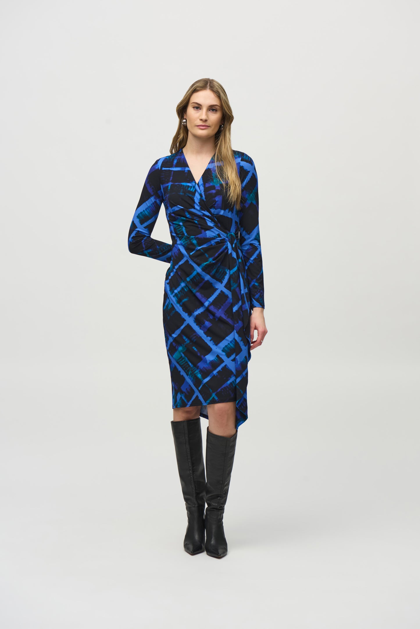 Joseph Ribkoff Abstract Print Wrap Dress Black/Multi 244131