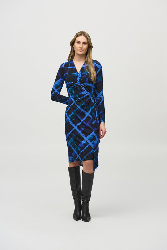Joseph Ribkoff Abstract Print Wrap Dress Black/Multi 244131